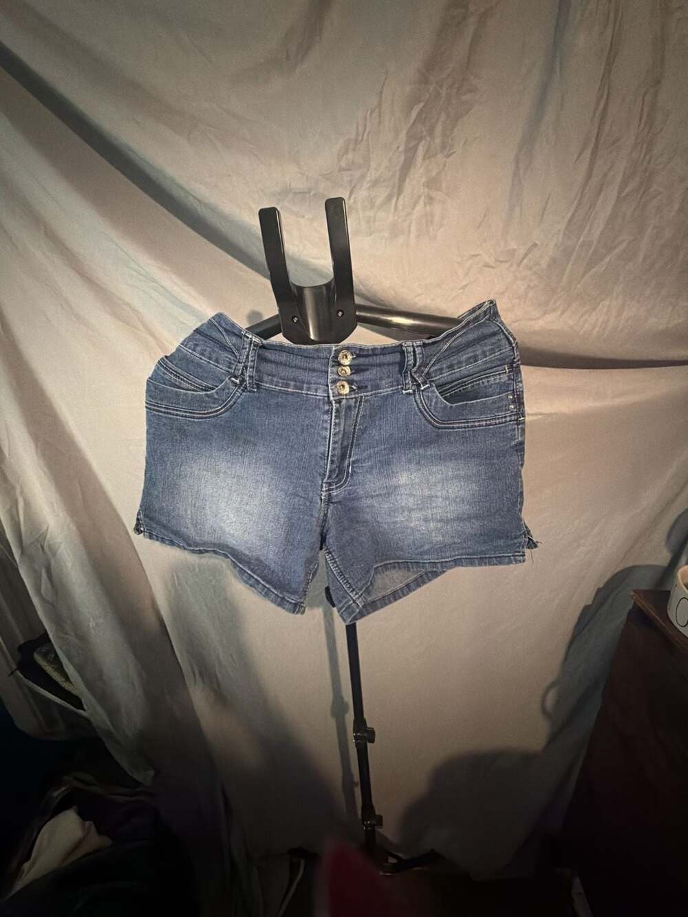 Angels Denim Shorts Size 10 Blue Triple Button Stretch Denim